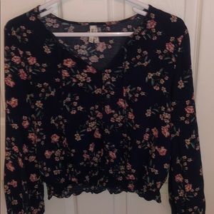 Navy floral blouse